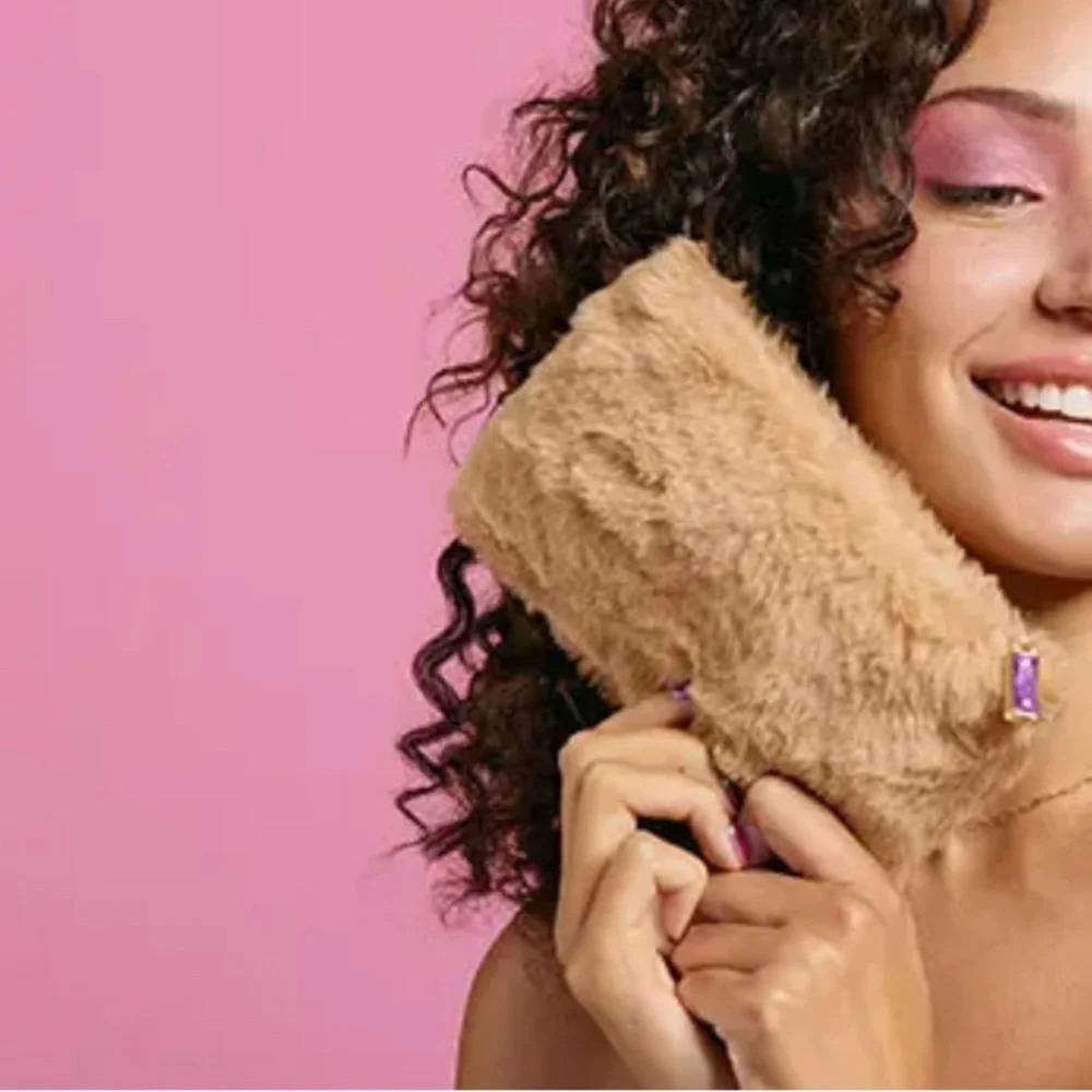 Ipsy Caramel Faux Fur Glam Cosmetic Bag